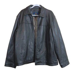 Ivy Crew Leather Bomber Jacket Mens L Black Classic Preppy Quilted Zip Vtg 90s